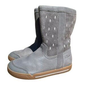 Clark’s Childrens Winter Snow Boots Side Zip Girl's Size 9.5 Gray Suede Leather